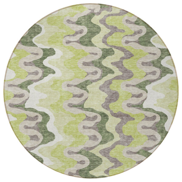 8' Artichoke Green Green And Ivory Round Abstract Washable Indoor Outdoor Area Rug