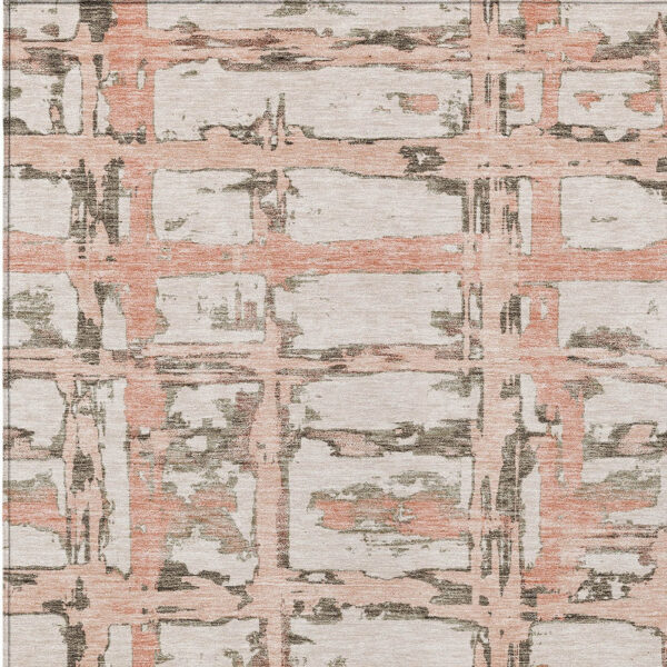 3' X 5' Pink Beige And Taupe Striped Washable Indoor Outdoor Area Rug