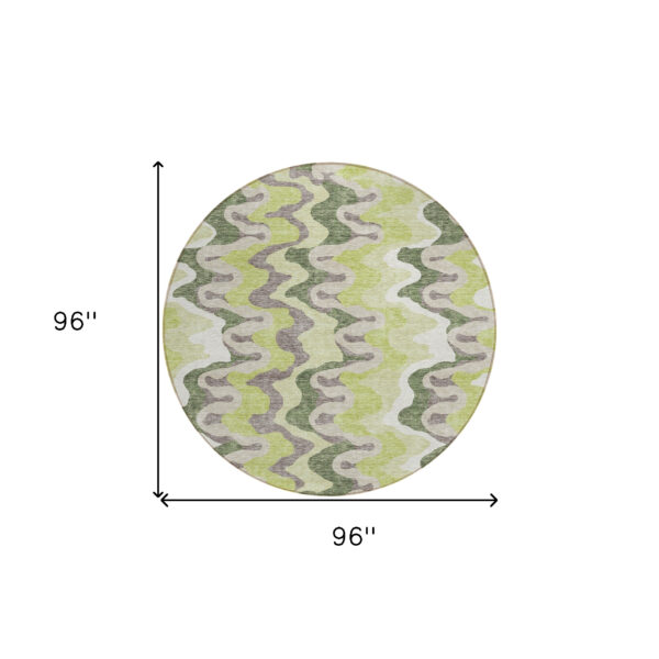 8' Artichoke Green Green And Ivory Round Abstract Washable Indoor Outdoor Area Rug