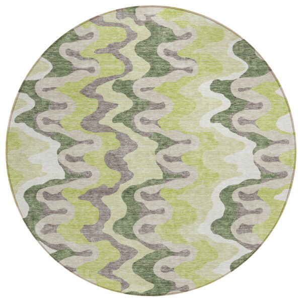 8' Artichoke Green Green And Ivory Round Abstract Washable Indoor Outdoor Area Rug