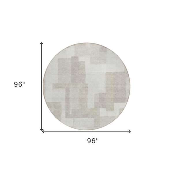 8' Beige Tan And Taupe Round Abstract Washable Indoor Outdoor Area Rug