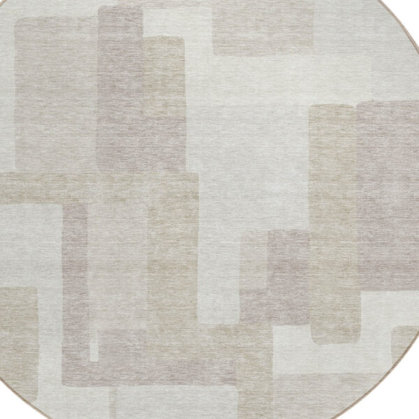 8' Beige Tan And Taupe Round Abstract Washable Indoor Outdoor Area Rug