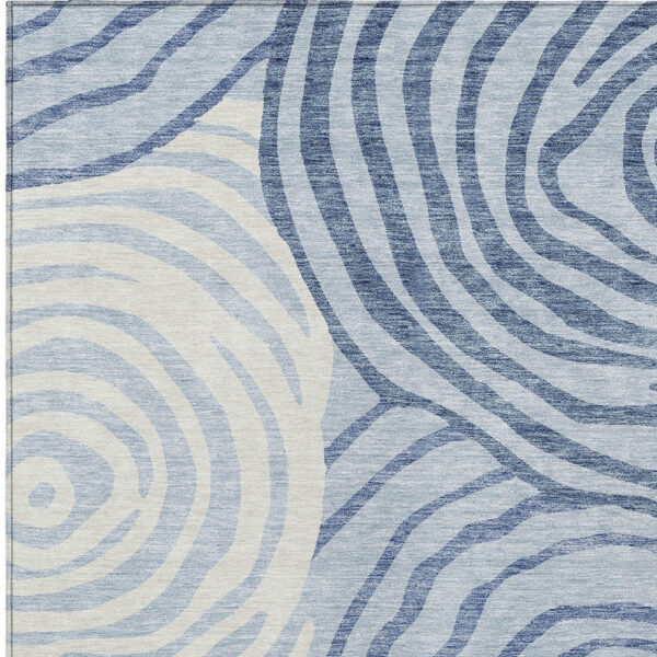 5' X 8' Sky Blue Denim Blue And Ivory Abstract Washable Indoor Outdoor Area Rug