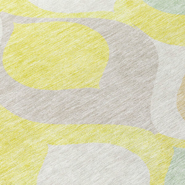 5' X 8' Yellow Mint Green And Beige Ogee Washable Indoor Outdoor Area Rug