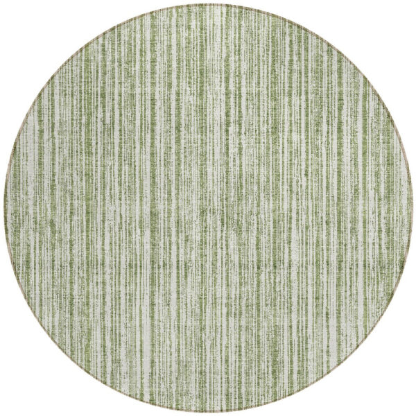 8' Green And Ivory Round Striped Washable Indoor Outdoor Area Rug