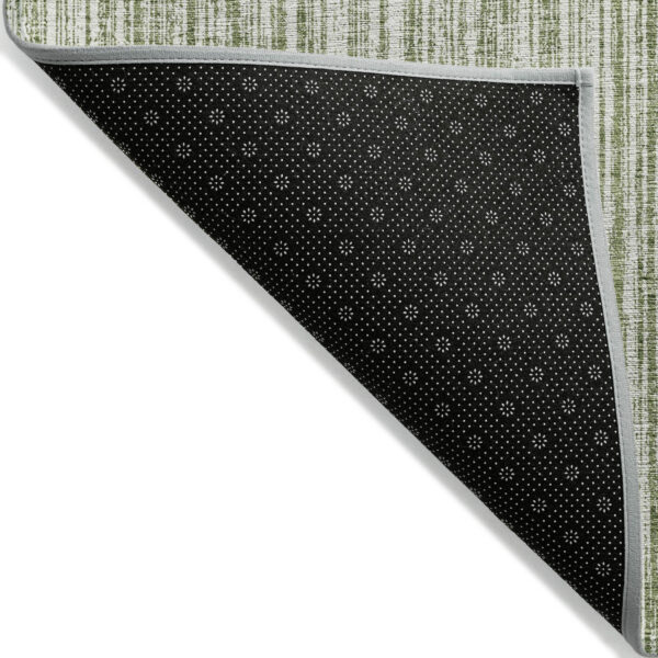8' Green And Ivory Round Striped Washable Indoor Outdoor Area Rug