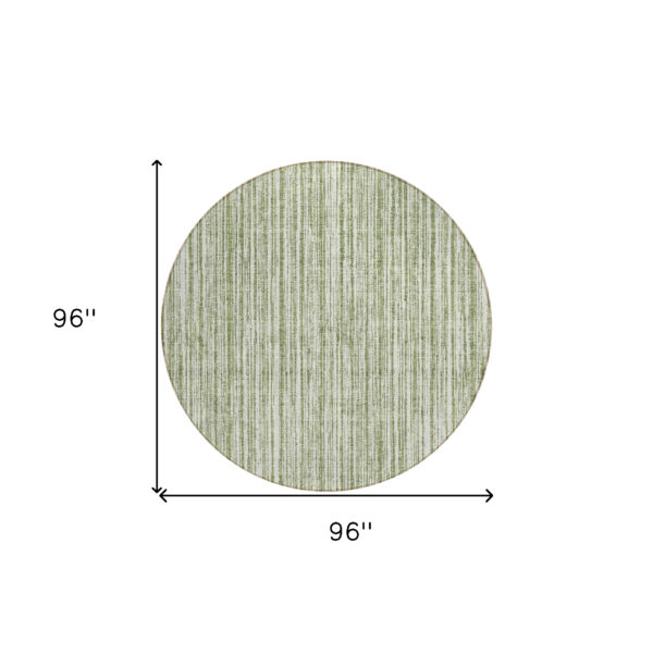 8' Green And Ivory Round Striped Washable Indoor Outdoor Area Rug