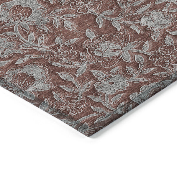 5' X 8' Orange Gray And Silver Floral Washable Indoor Outdoor Area Rug