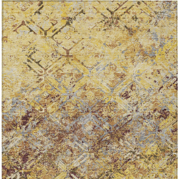 10' X 14' Wheat Gold And Gray Geometric Washable Indoor Outdoor Area Rug