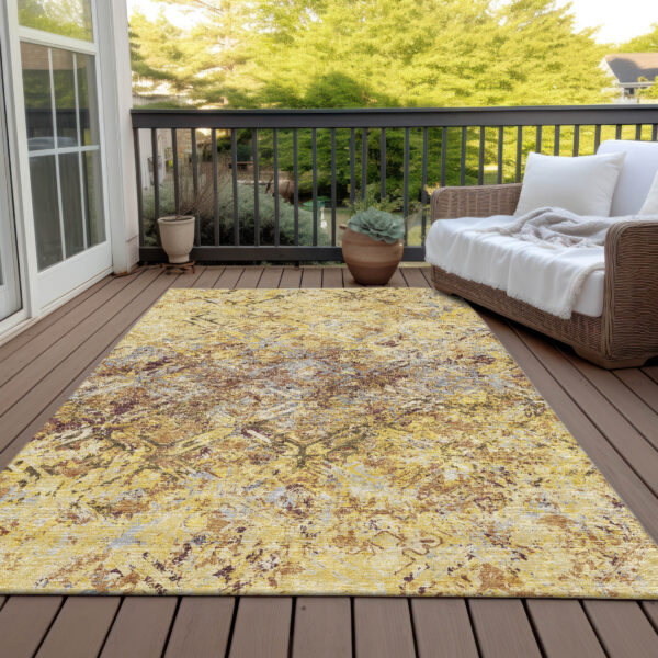 10' X 14' Wheat Gold And Gray Geometric Washable Indoor Outdoor Area Rug