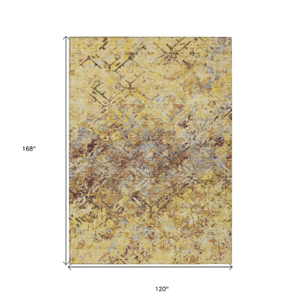 10' X 14' Wheat Gold And Gray Geometric Washable Indoor Outdoor Area Rug