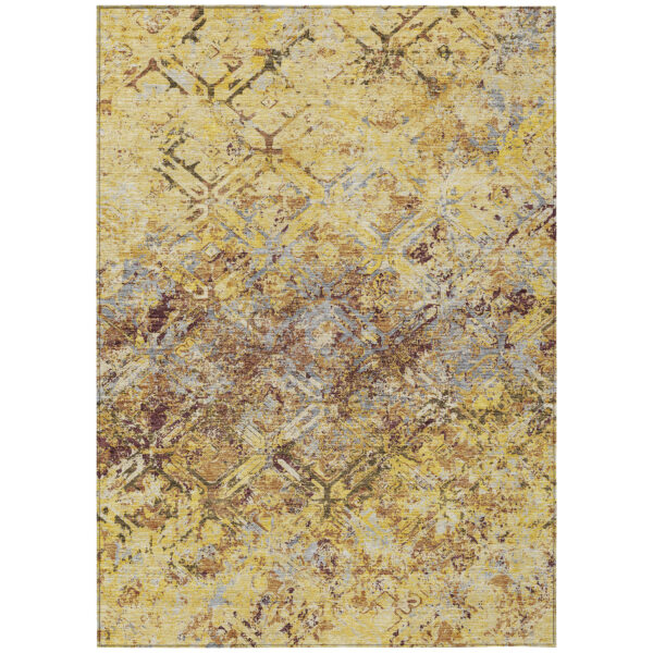 10' X 14' Wheat Gold And Gray Geometric Washable Indoor Outdoor Area Rug