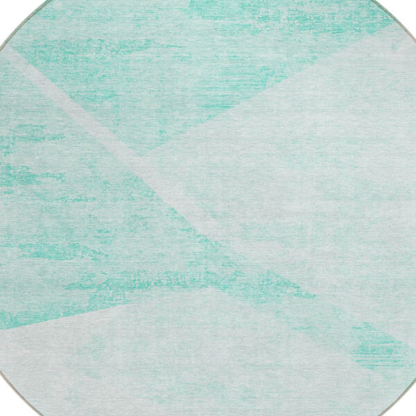 8' Aqua Sky Blue And Ivory Round Abstract Washable Indoor Outdoor Area Rug
