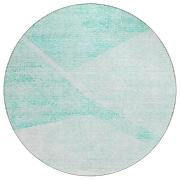 8' Aqua Sky Blue And Ivory Round Abstract Washable Indoor Outdoor Area Rug