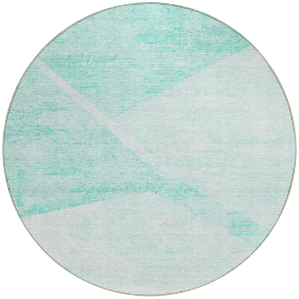 8' Aqua Sky Blue And Ivory Round Abstract Washable Indoor Outdoor Area Rug