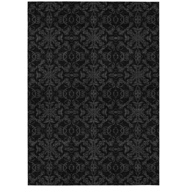 10' X 14' Gray And Charcoal Medallion Washable Indoor Outdoor Area Rug