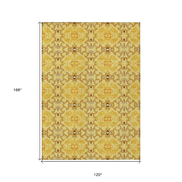 10' X 14' Orange Copper And Gold Medallion Washable Indoor Outdoor Area Rug