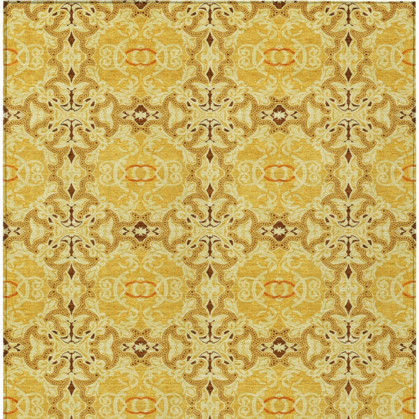10' X 14' Orange Copper And Gold Medallion Washable Indoor Outdoor Area Rug