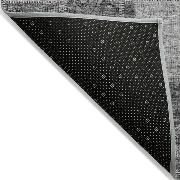 8' X 10' Gray Charcoal And Silver Patchwork Washable Indoor Outdoor Area Rug