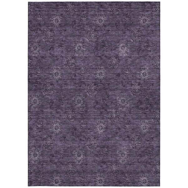 5' X 8' Eggplant And Purple Floral Washable Indoor Outdoor Area Rug