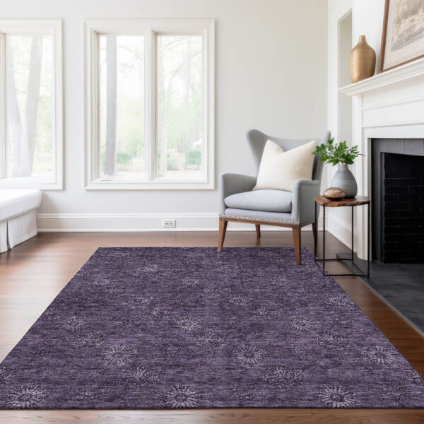 5' X 8' Eggplant And Purple Floral Washable Indoor Outdoor Area Rug