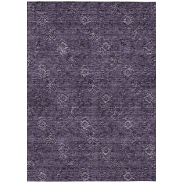 5' X 8' Eggplant And Purple Floral Washable Indoor Outdoor Area Rug