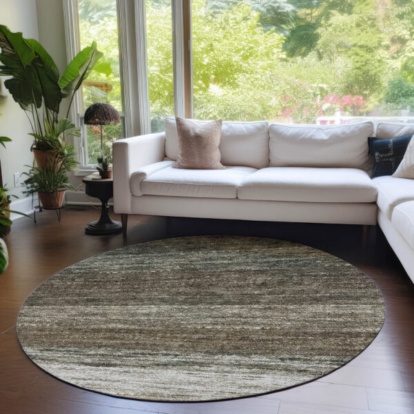 8' Brown Beige And Tan Round Ombre Washable Indoor Outdoor Area Rug
