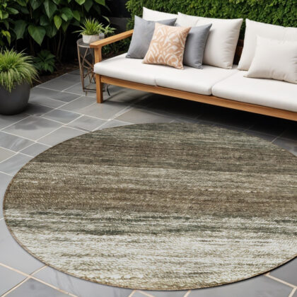 8' Brown Beige And Tan Round Ombre Washable Indoor Outdoor Area Rug