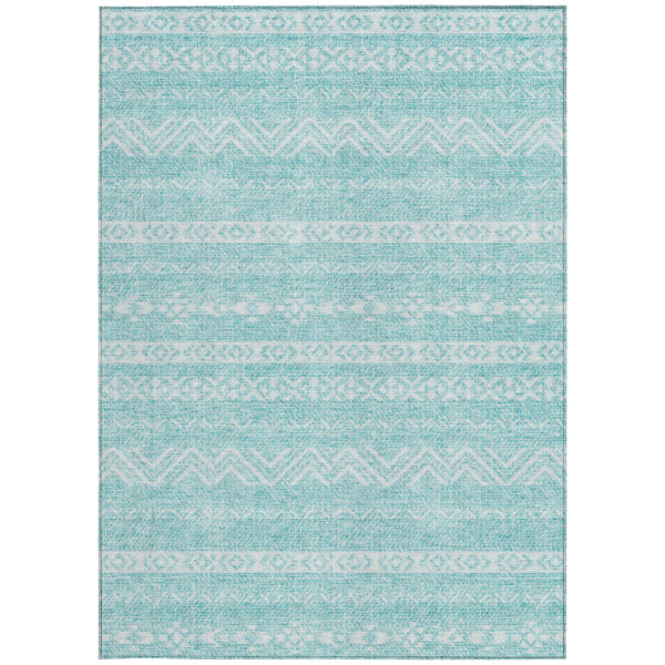 9' X 12' Teal Blue And Aqua Southwestern Washable Indoor Outdoor Area Rug