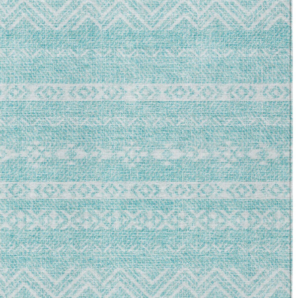 9' X 12' Teal Blue And Aqua Southwestern Washable Indoor Outdoor Area Rug
