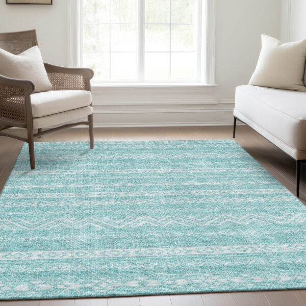 9' X 12' Teal Blue And Aqua Southwestern Washable Indoor Outdoor Area Rug