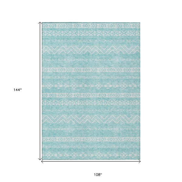 9' X 12' Teal Blue And Aqua Southwestern Washable Indoor Outdoor Area Rug