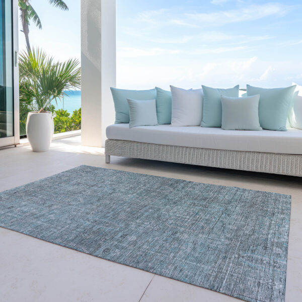 9' X 12' Teal Blue And Gray Southwestern Washable Indoor Outdoor Area Rug