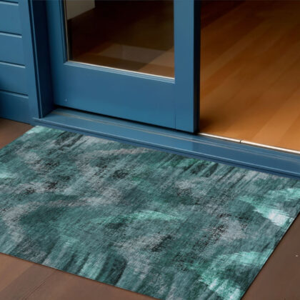 3' X 5' Fern Green And Emerald Abstract Washable Indoor Outdoor Area Rug