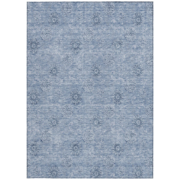 9' X 12' Sky Blue And Blue Floral Washable Indoor Outdoor Area Rug