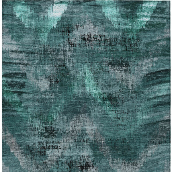 3' X 5' Fern Green And Emerald Abstract Washable Indoor Outdoor Area Rug