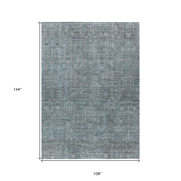 9' X 12' Teal Blue And Gray Southwestern Washable Indoor Outdoor Area Rug