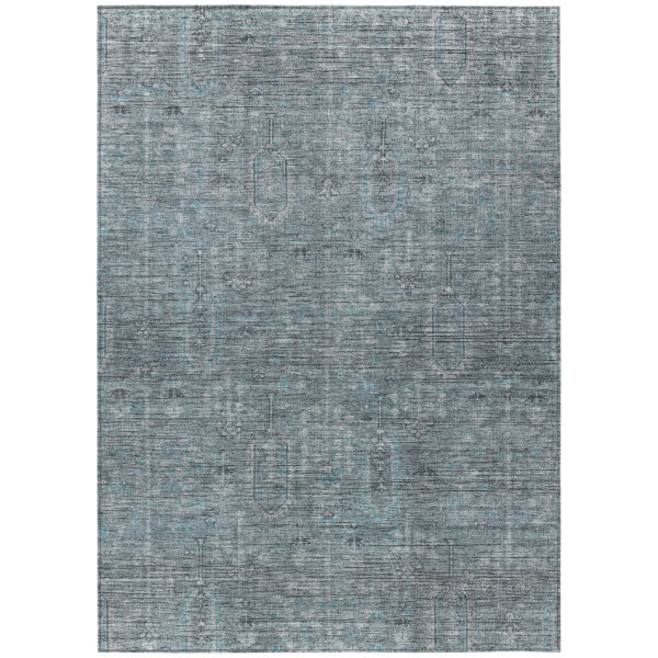9' X 12' Teal Blue And Gray Southwestern Washable Indoor Outdoor Area Rug