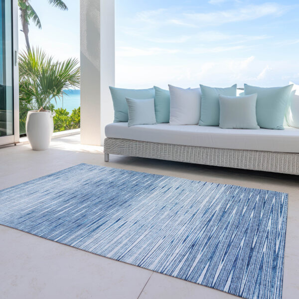 10' X 14' Navy Blue And Sky Blue Abstract Washable Indoor Outdoor Area Rug