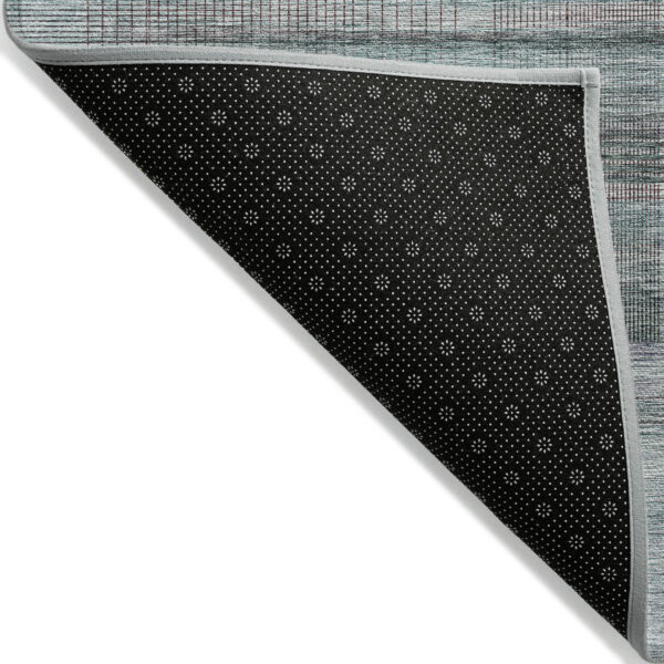5' X 8' Teal Blue Gray And Charcoal Striped Washable Indoor Outdoor Area Rug