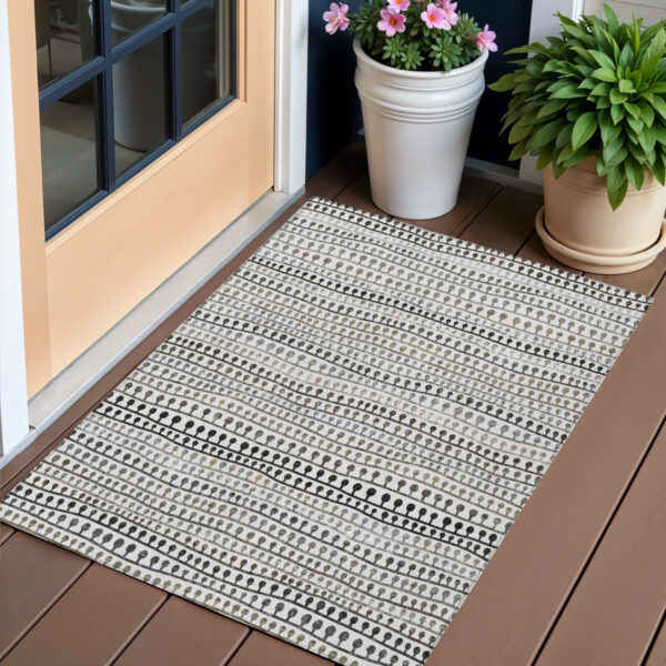 3' X 5' Ivory Taupe And Charcoal Striped Washable Indoor Outdoor Area Rug