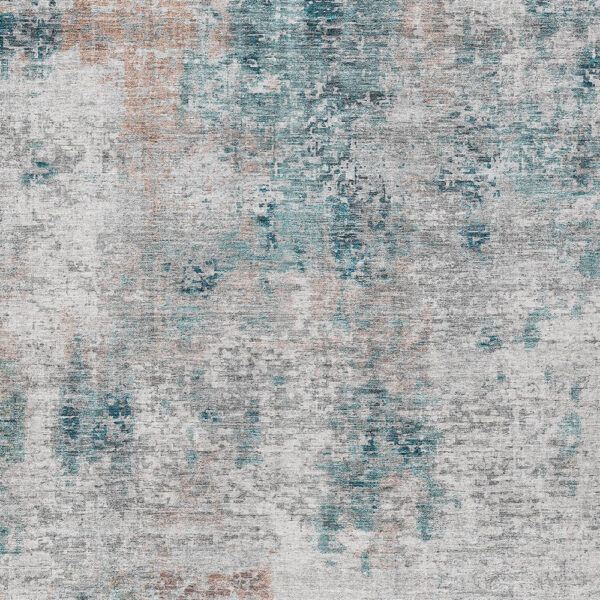 8' X 10' Teal Blue Beige And Copper Abstract Washable Indoor Outdoor Area Rug
