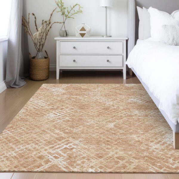 3' X 5' Coral Ivory And Peach Geometric Washable Indoor Outdoor Area Rug