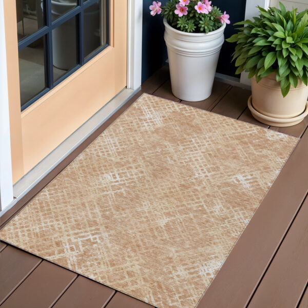 3' X 5' Coral Ivory And Peach Geometric Washable Indoor Outdoor Area Rug