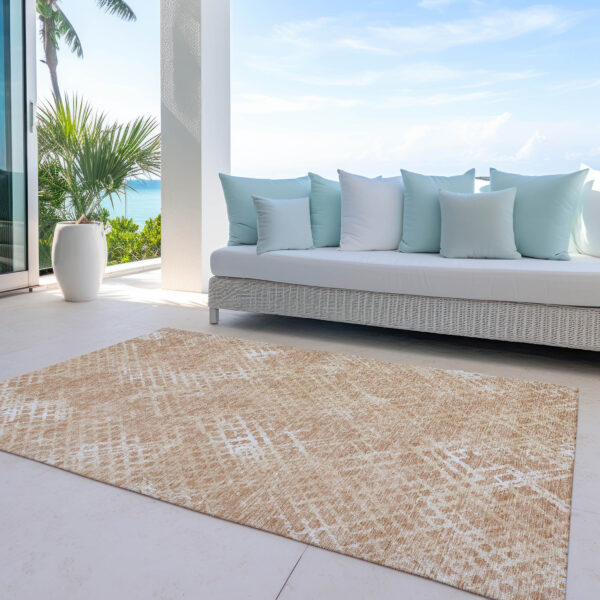 3' X 5' Coral Ivory And Peach Geometric Washable Indoor Outdoor Area Rug