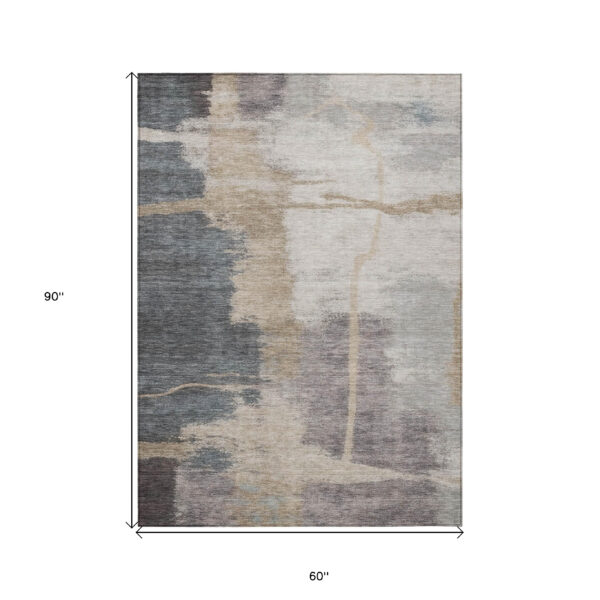 5' X 8' Gray Charcoal And Beige Abstract Washable Indoor Outdoor Area Rug