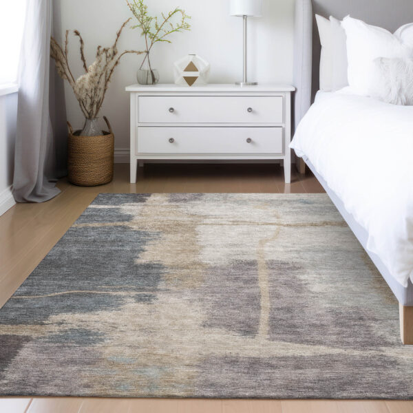 5' X 8' Gray Charcoal And Beige Abstract Washable Indoor Outdoor Area Rug