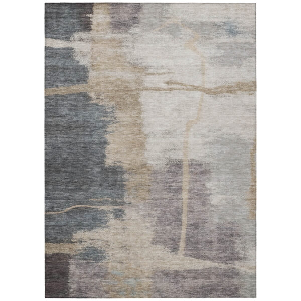 5' X 8' Gray Charcoal And Beige Abstract Washable Indoor Outdoor Area Rug