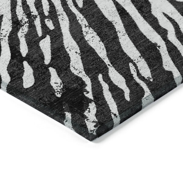 9' X 12' Black Charcoal And Ivory Abstract Washable Indoor Outdoor Area Rug