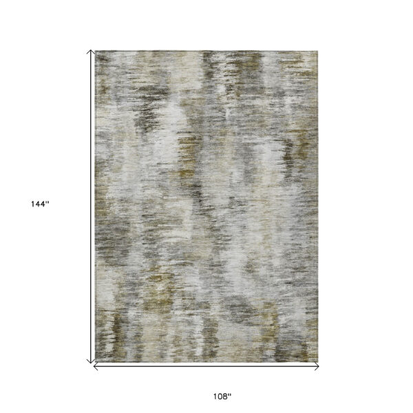 9' X 12' Brown And Taupe Abstract Washable Indoor Outdoor Area Rug